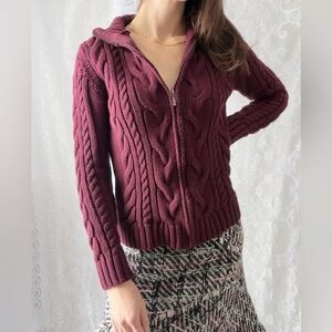 Vintage L.L. Bean Plum Cable Knit Zip Sweater Cozy Layer